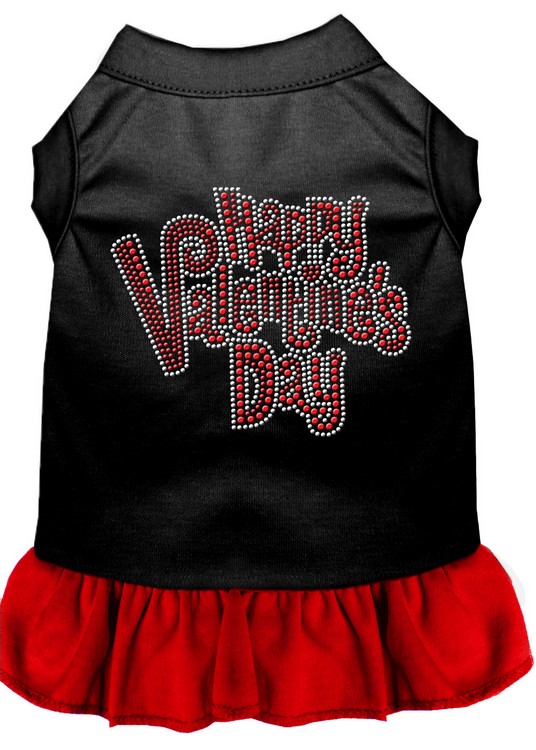 Happy Valentines Day Rhinestone Dress Black with Red XS